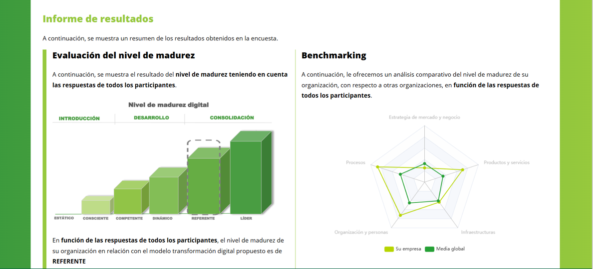 hada Una vez realizada la encuesta, obtendrás un informe sobre el nivel de madurez de tu pyme y el detalle de los resultados de la encuesta